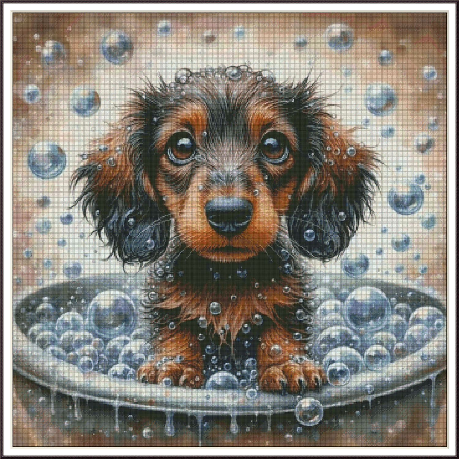 Dachshund in Bubble Bath