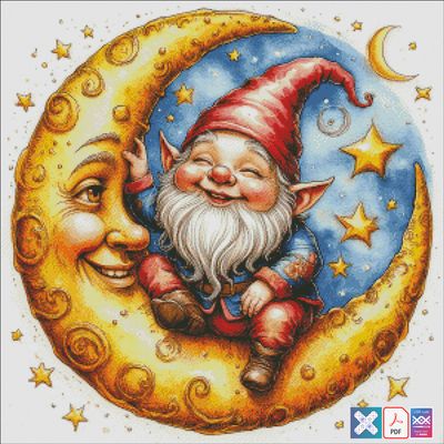 Gnome on Crescent Moon