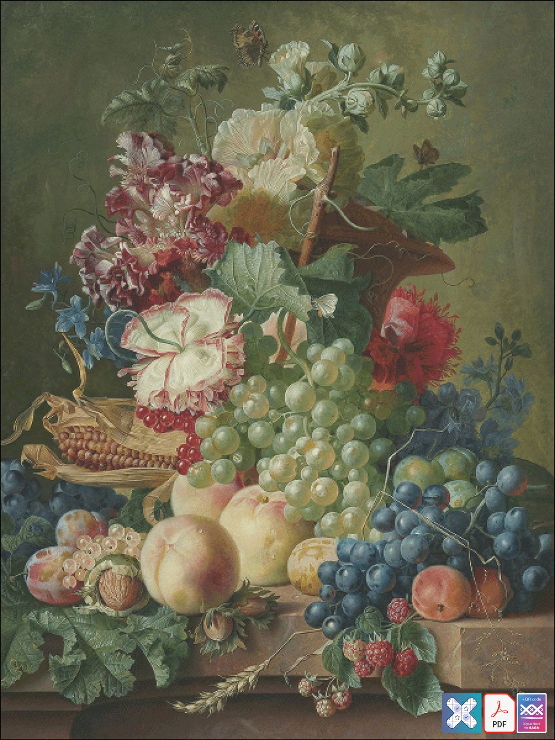 Still life with Fruits  and Flowers