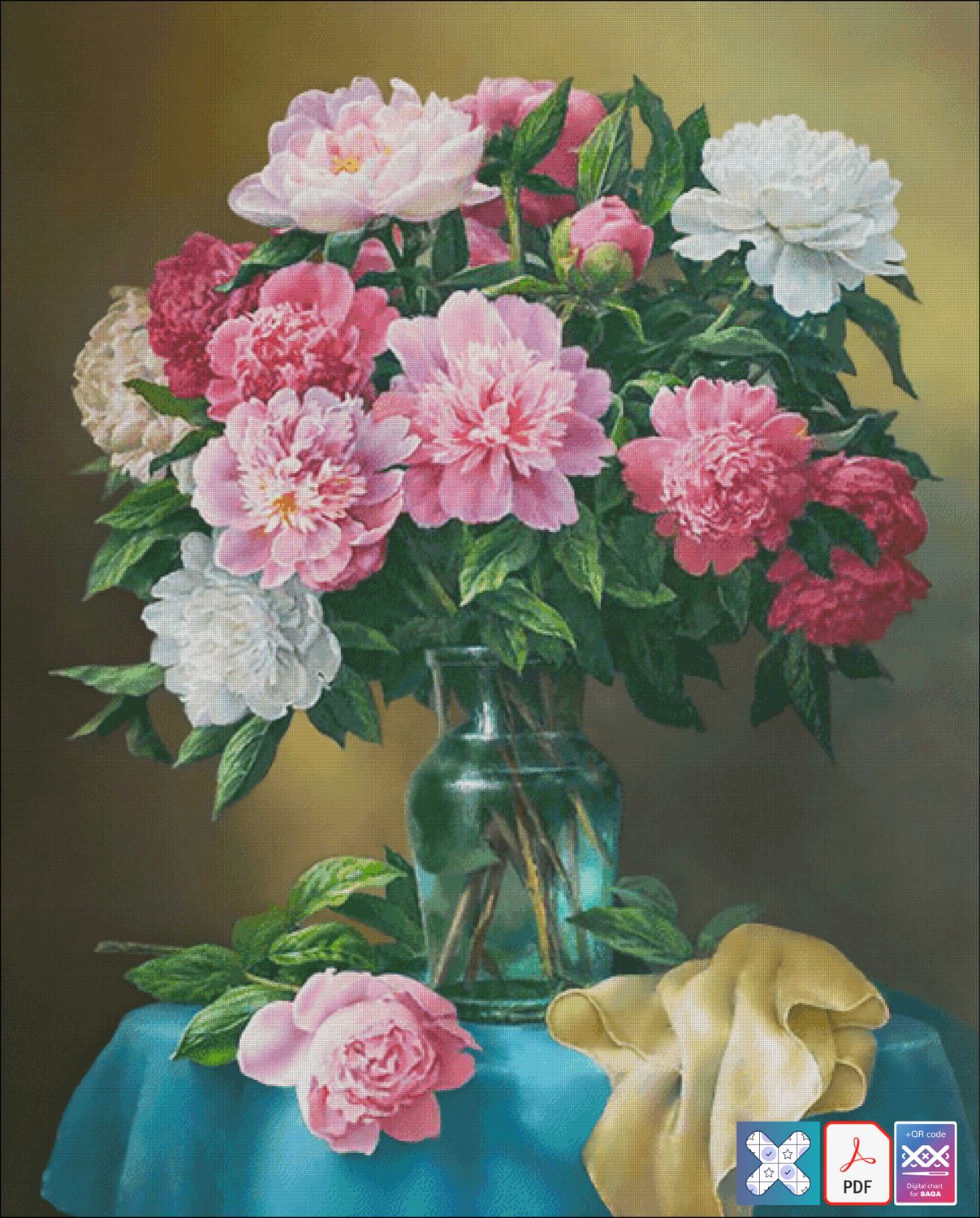 Peonies in an antique vase