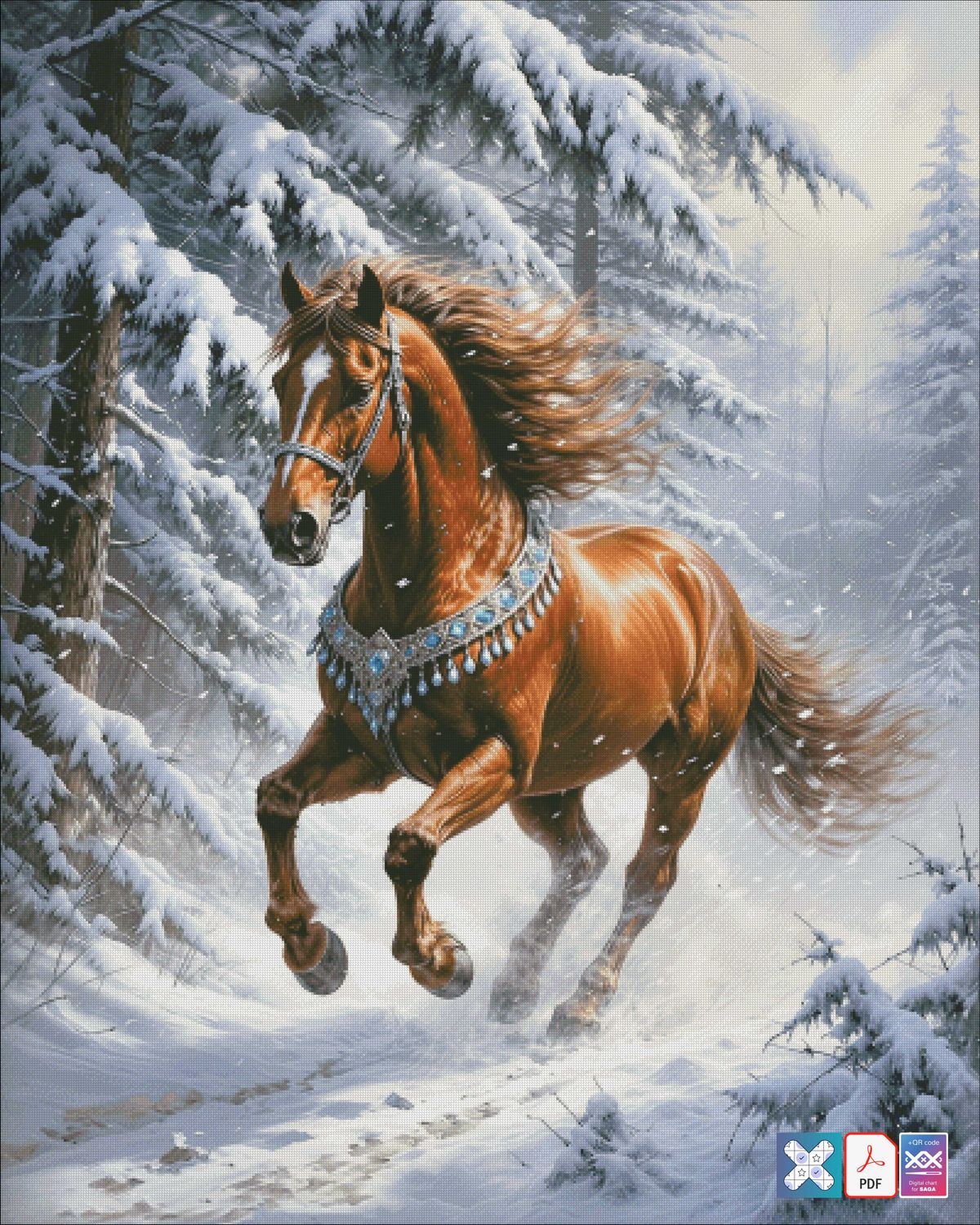 Brown stallion in the winter forest