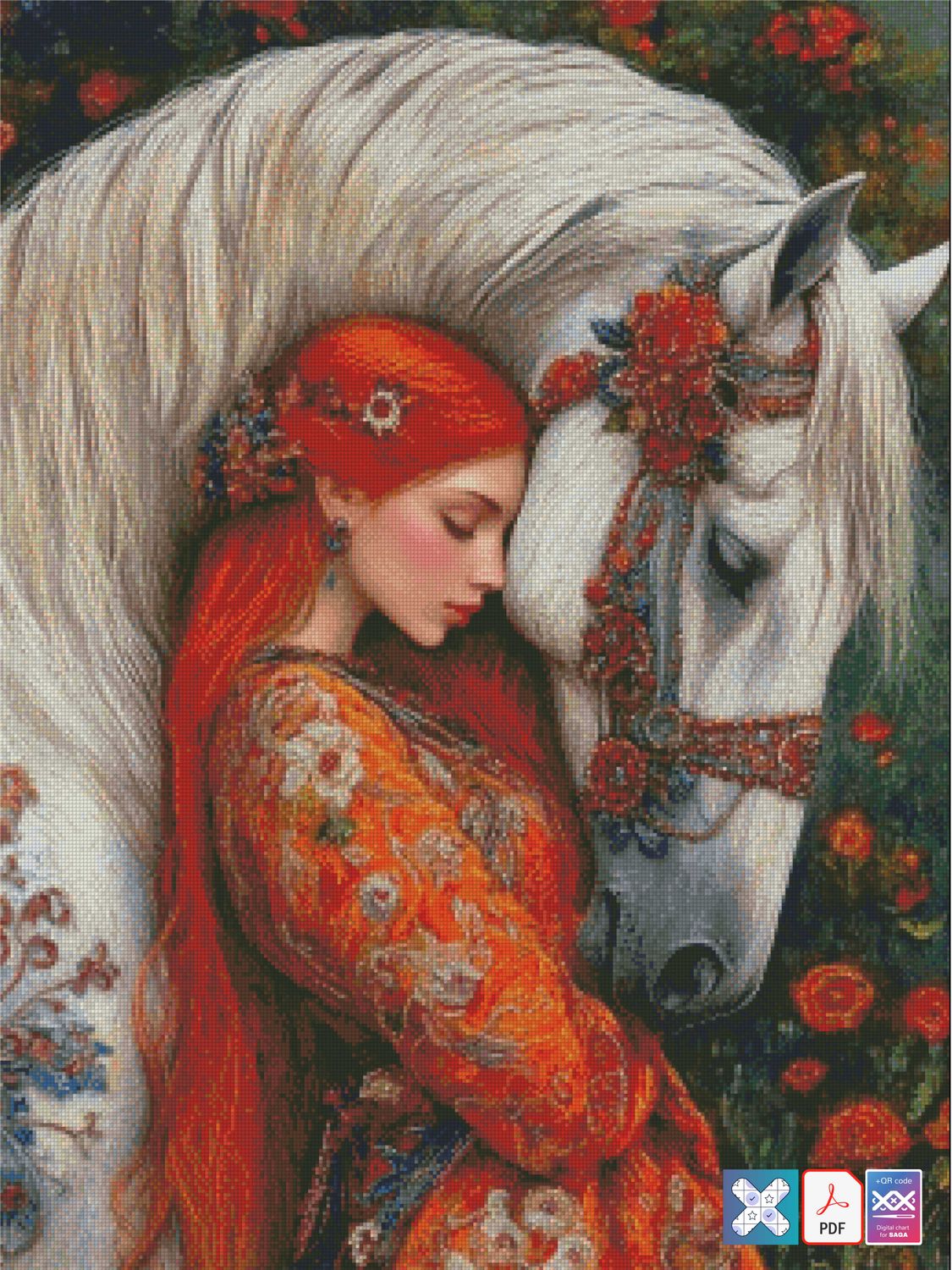 Red Hair Lady and White Horse