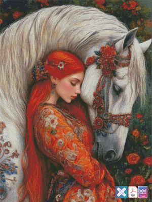 Red Hair Lady and White Horse