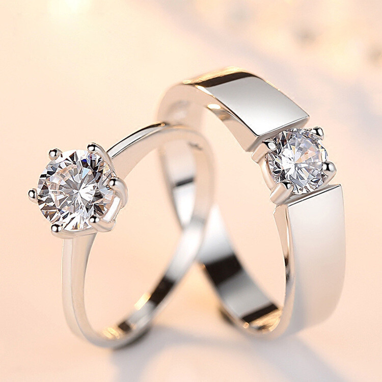 Fashion Crystal CZ Stone Wedding Engagement Rings for Couples Stainless Steel Adjustable Ring for women men