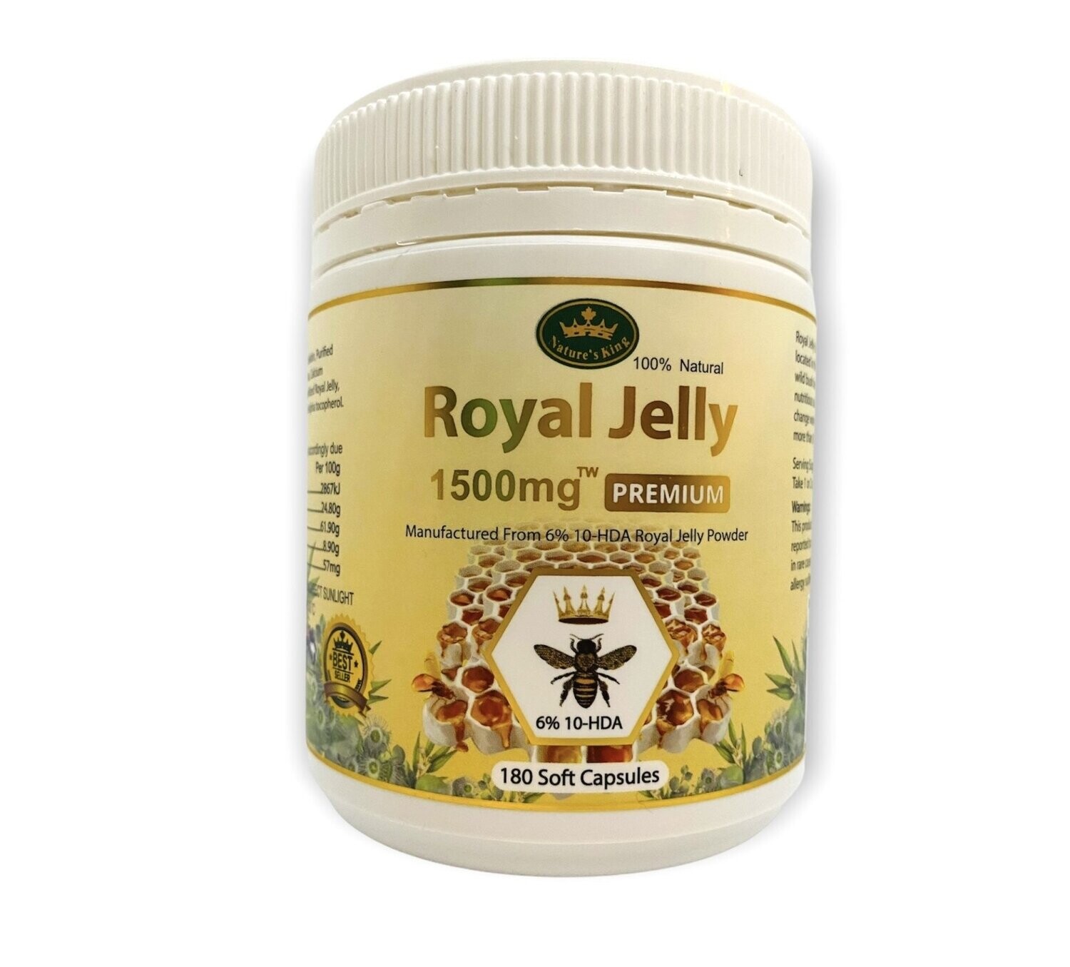 Nature's King Royal Jelly 1500mg 6% 10-HDA 180 Soft Capsules
