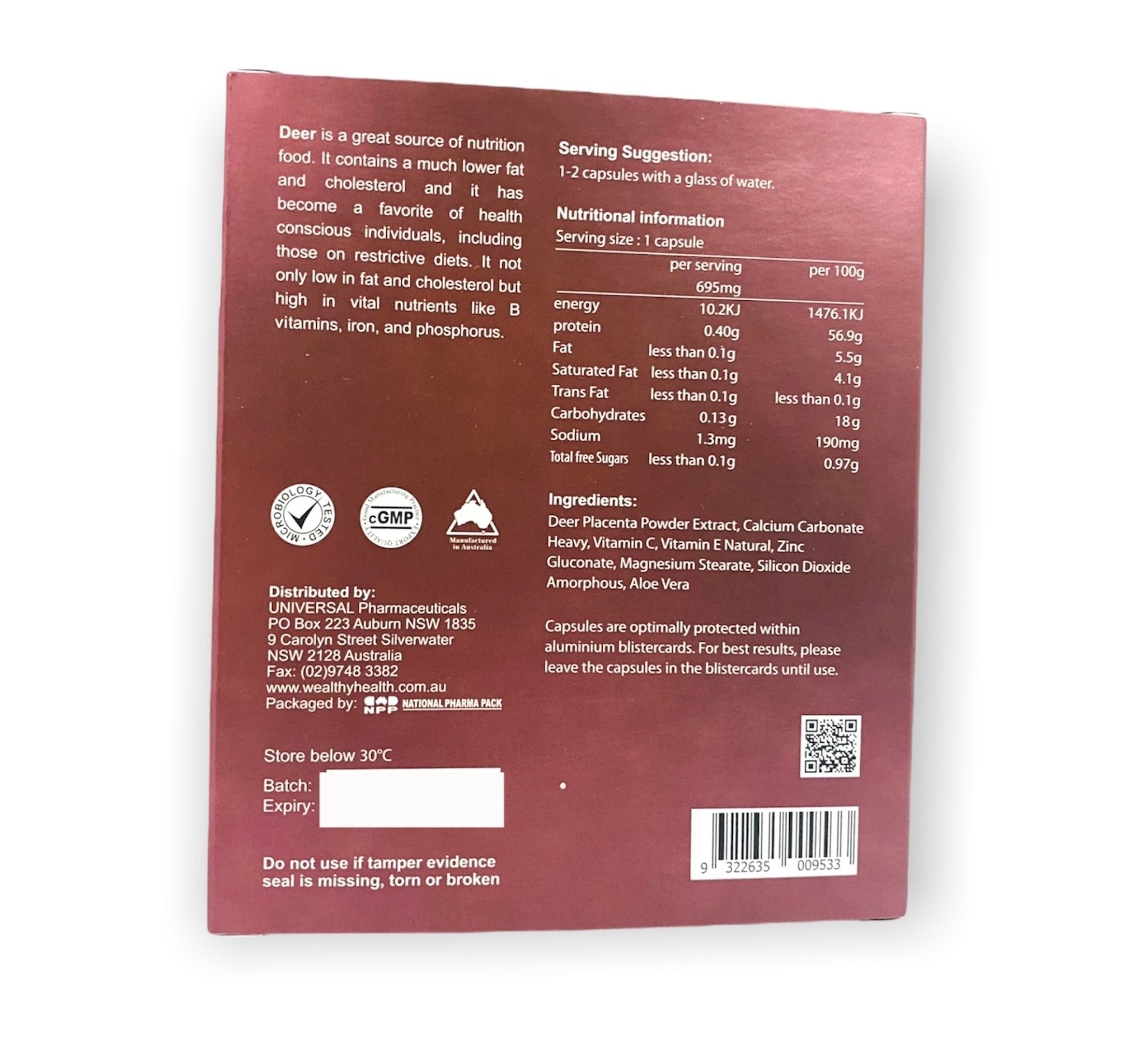 Wealthy Health Deer Placental 50000 60 Capsules