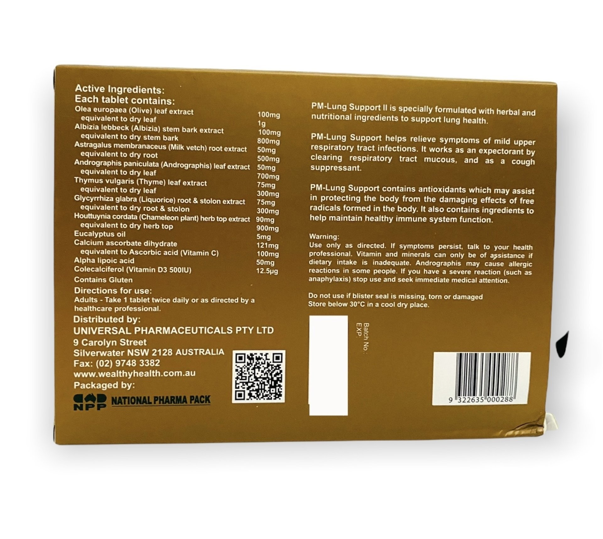 Wealthy Health PM Lung Support 60 Tablets