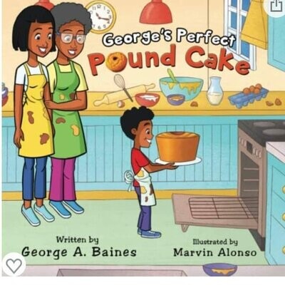 George's Perfect Pound Cake book (signed Copy) with a slice.