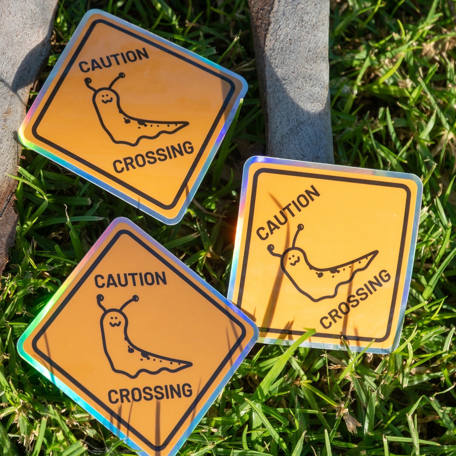 Holographic UCSC Banana Slug Crossing Stickers | Premium, Custom Pack of 3