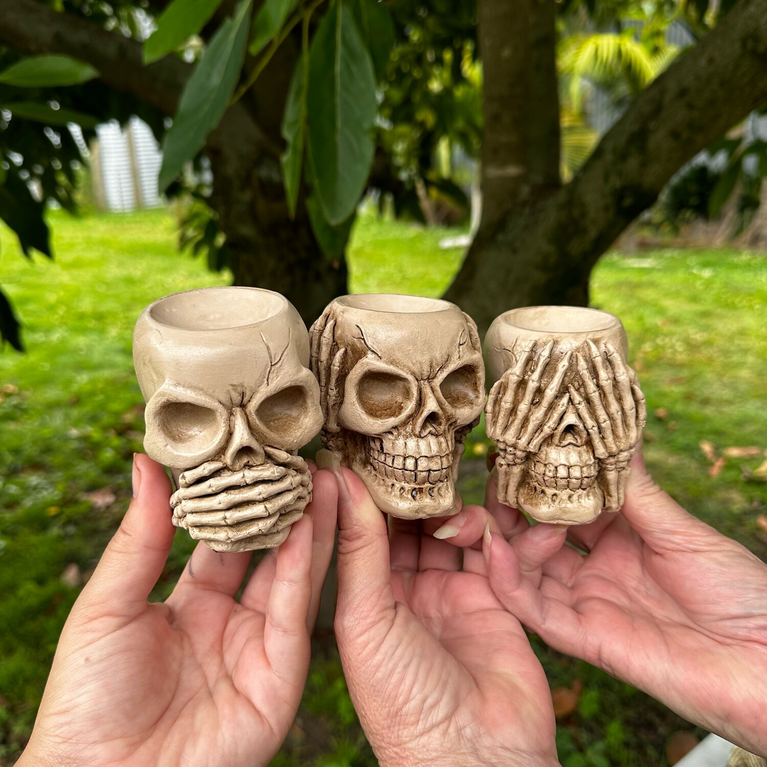“Hear No Evil Speak No Evil See No Evil” Skull Sphere Stands