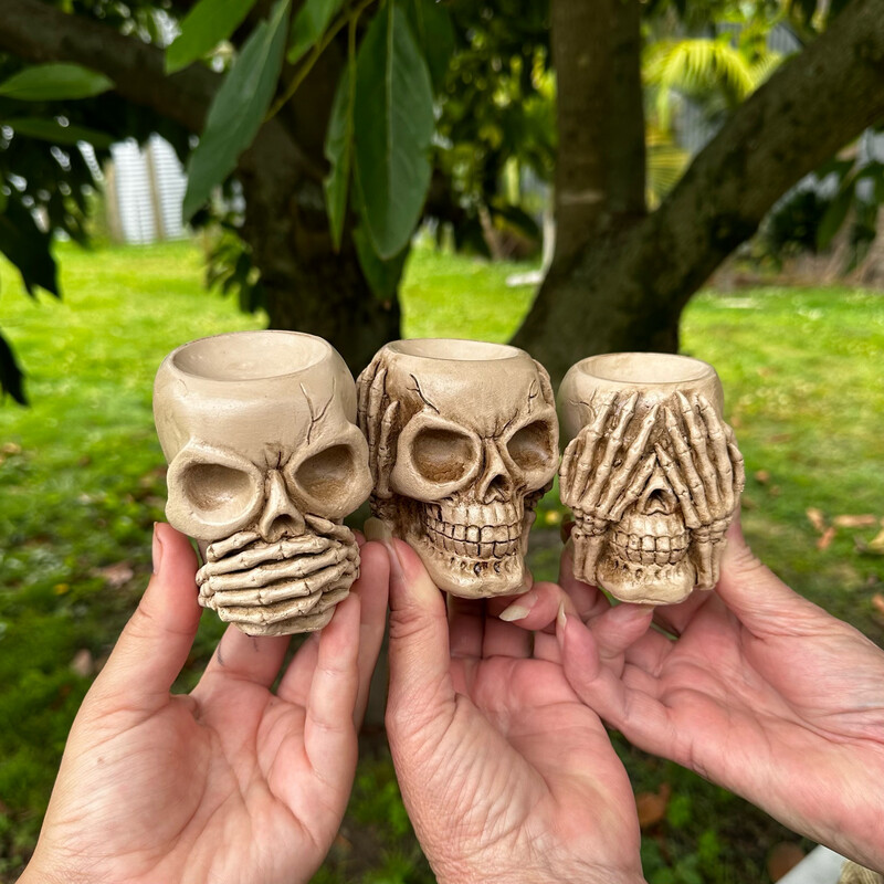 “Hear No Evil Speak No Evil See No Evil” Skull Sphere Stands