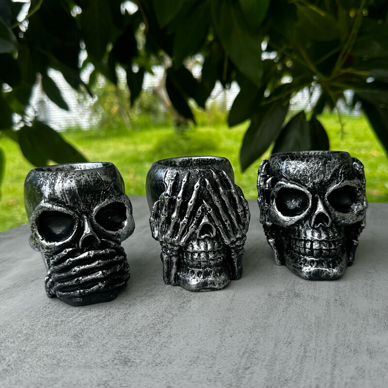“Hear No Evil See No Evil Speak No Evil” Skull Sphere Stands