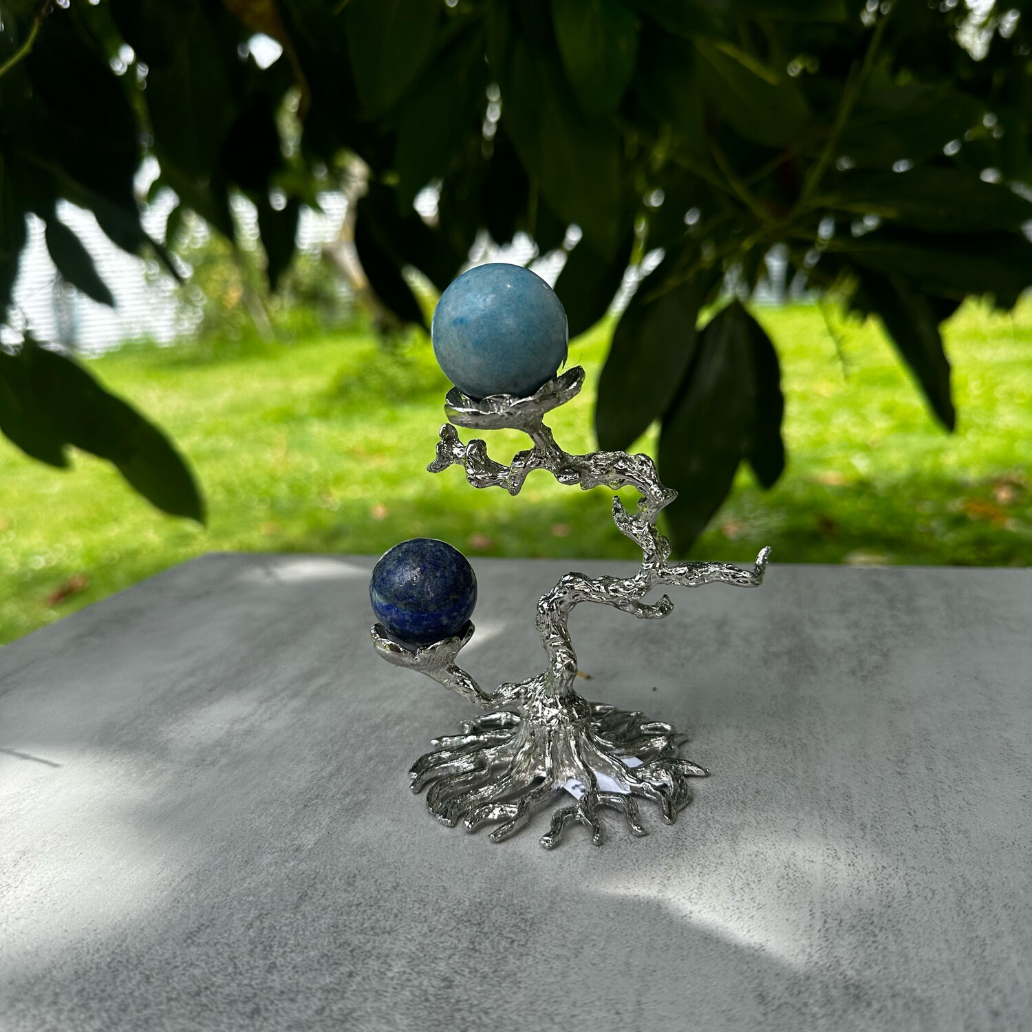Silver Tree Branch Double Sphere Holder