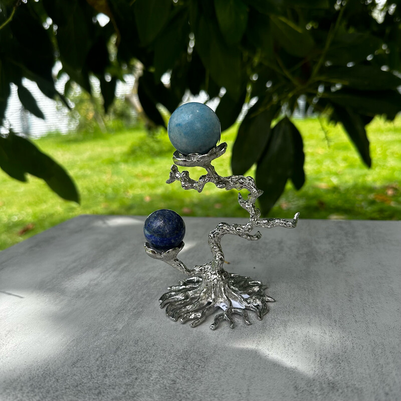 Silver Tree Branch Double Sphere Holder