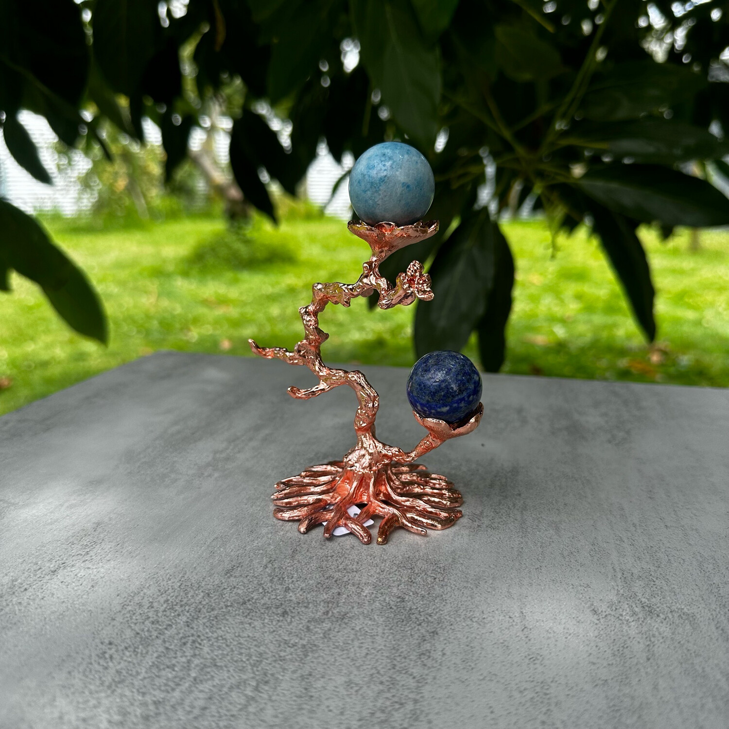 Rose Gold Tree Branch Double Sphere Holder