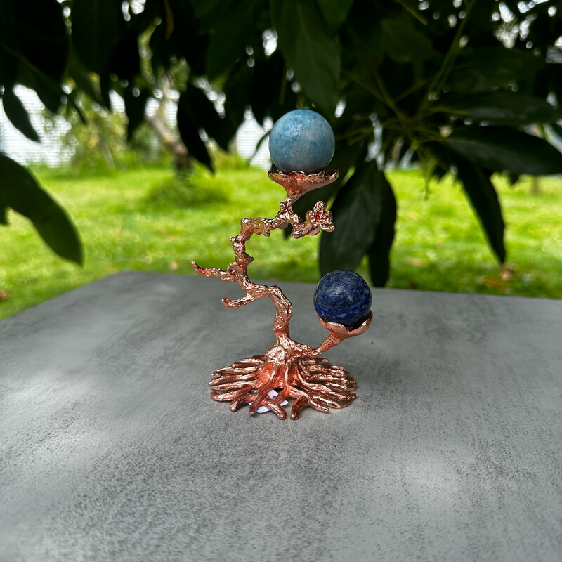Rose Gold Tree Branch Double Sphere Holder