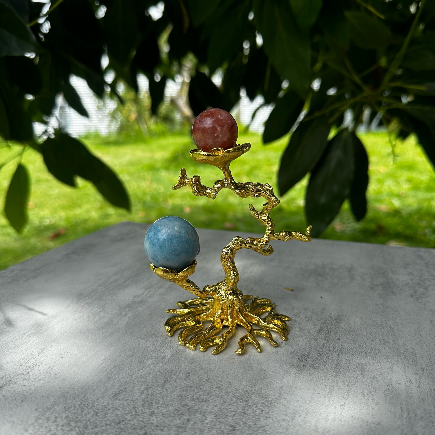 Gold Tree Branch Double Sphere Stand