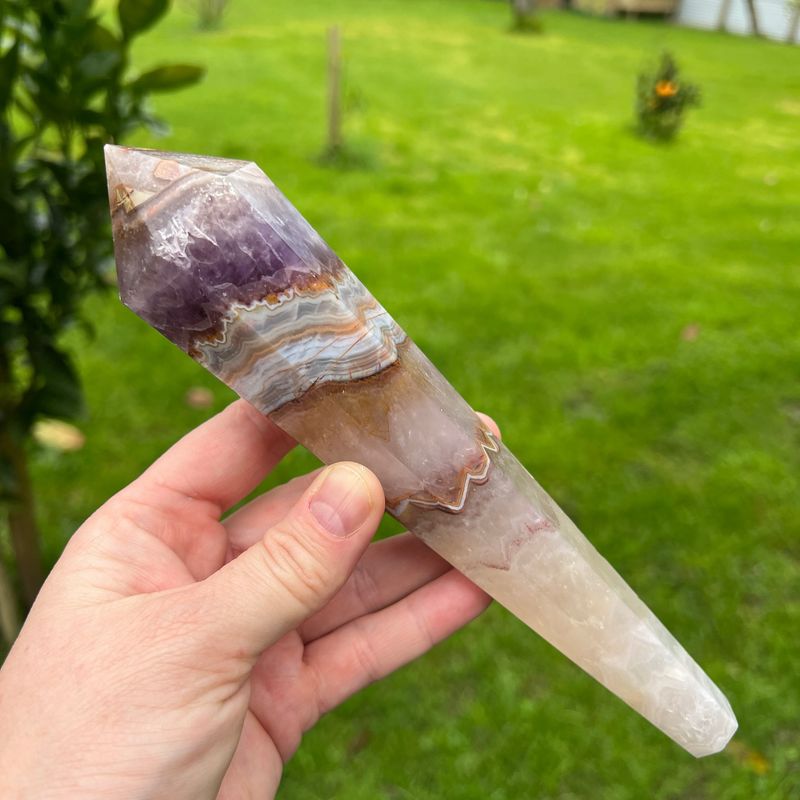 Amethyst And Mexican Lace Agate Wand On Stand