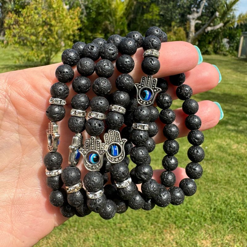 Lava-stone Bracelet With Hamsa 8mm