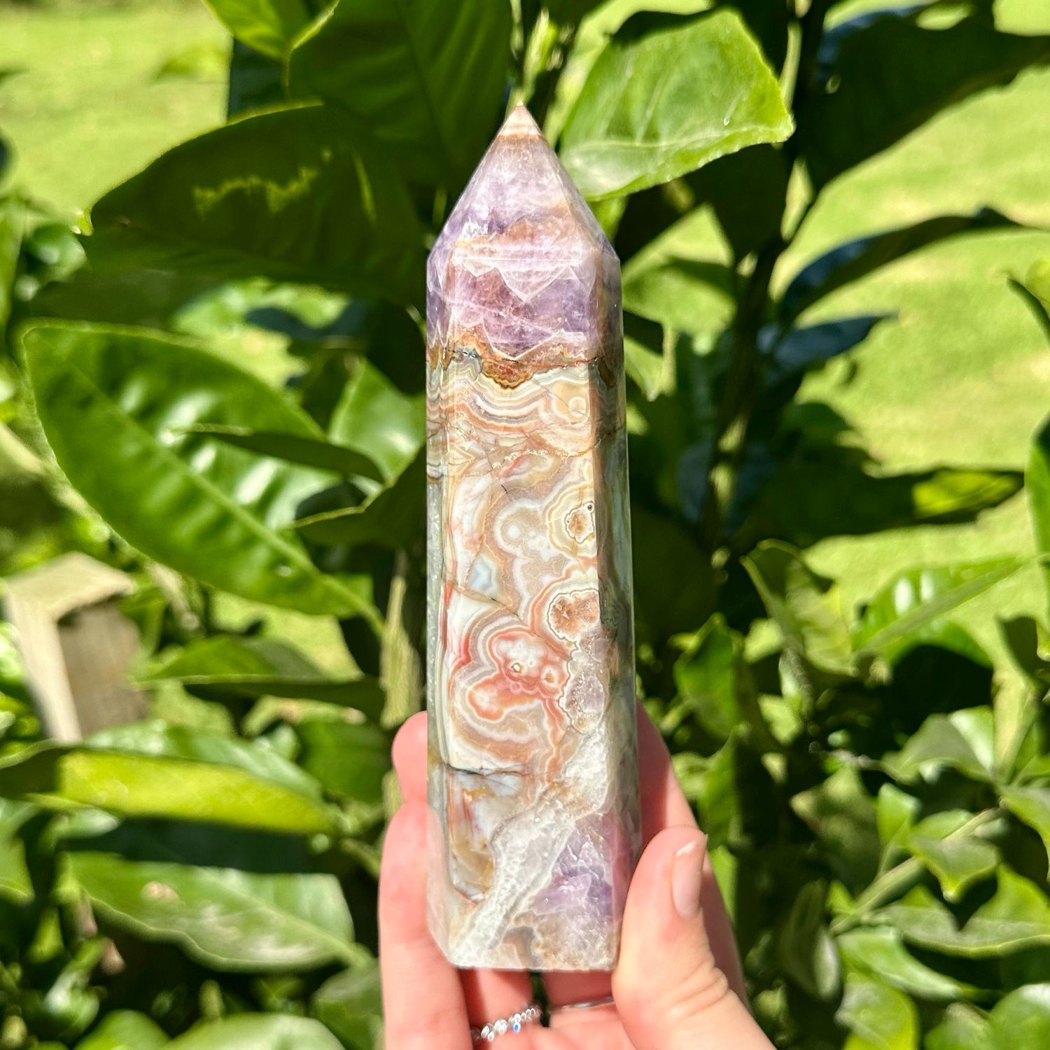 Amethyst and Mexican Crazy Lace Agate Tower