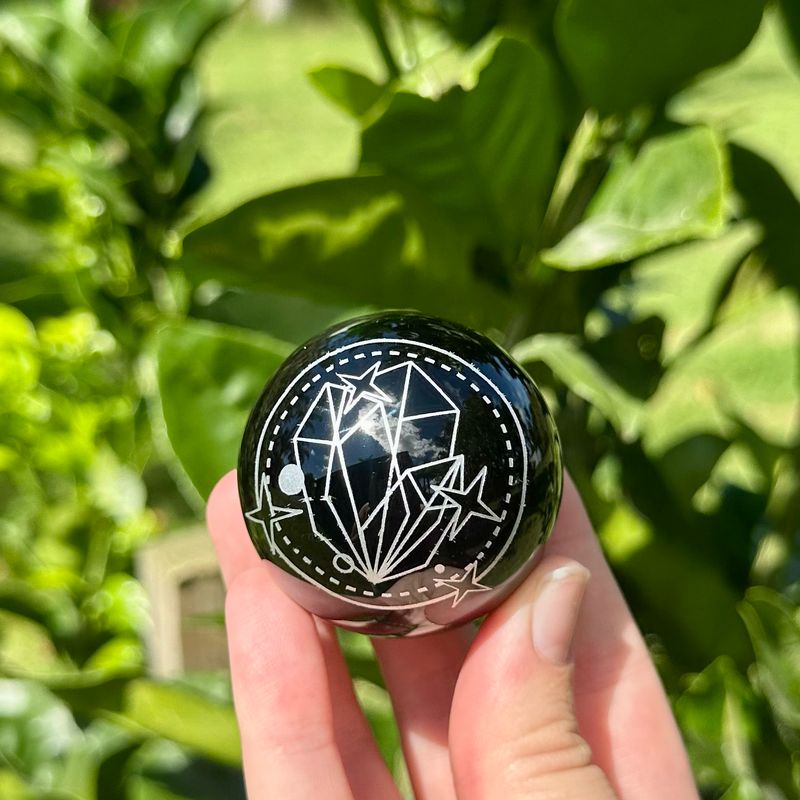 Silver Designed Black Obsidian Sphere