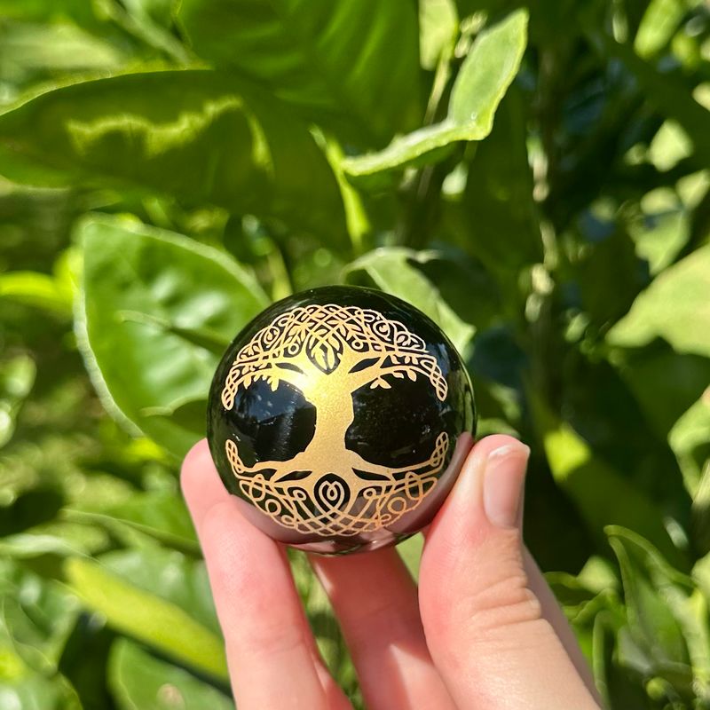 Gold Designed Black Obsidian Sphere
