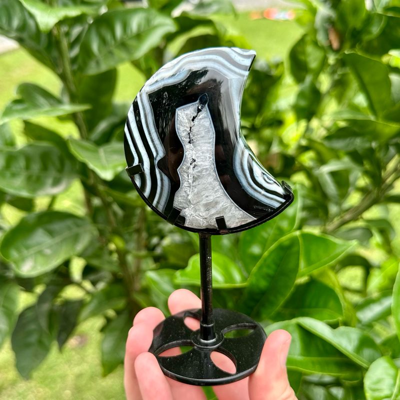 Black Agate Moon On Stand