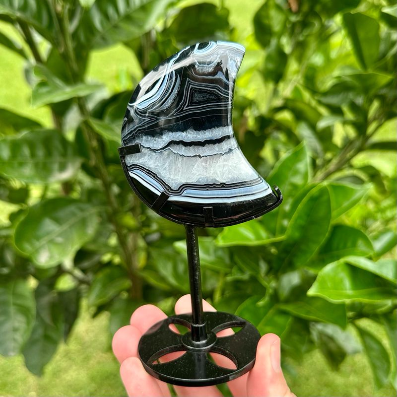 Black Agate Moon On Stand
