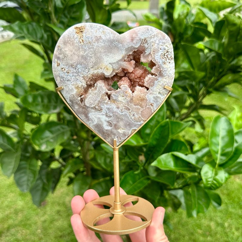 Pink Amethyst Heart With Stand