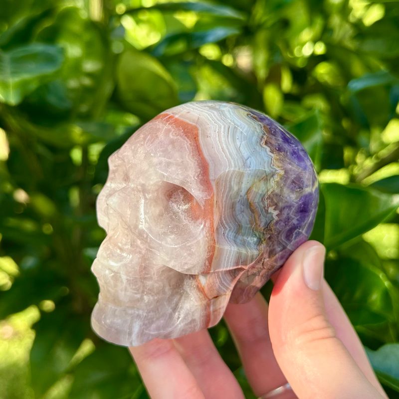 Amethyst And Mexican Lace Agate Skull
