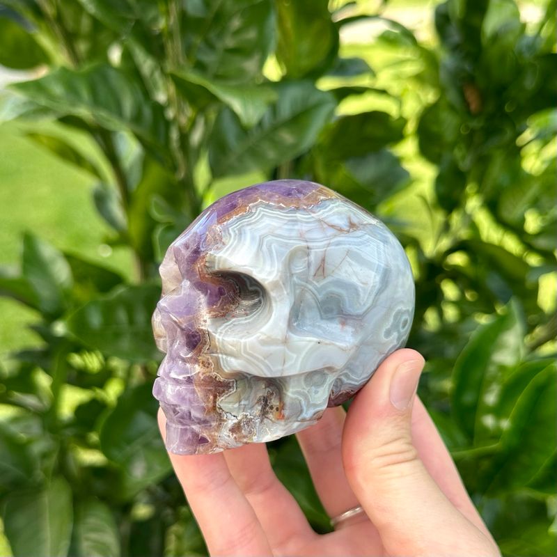 Amethyst And Mexican Lace Agate Skull