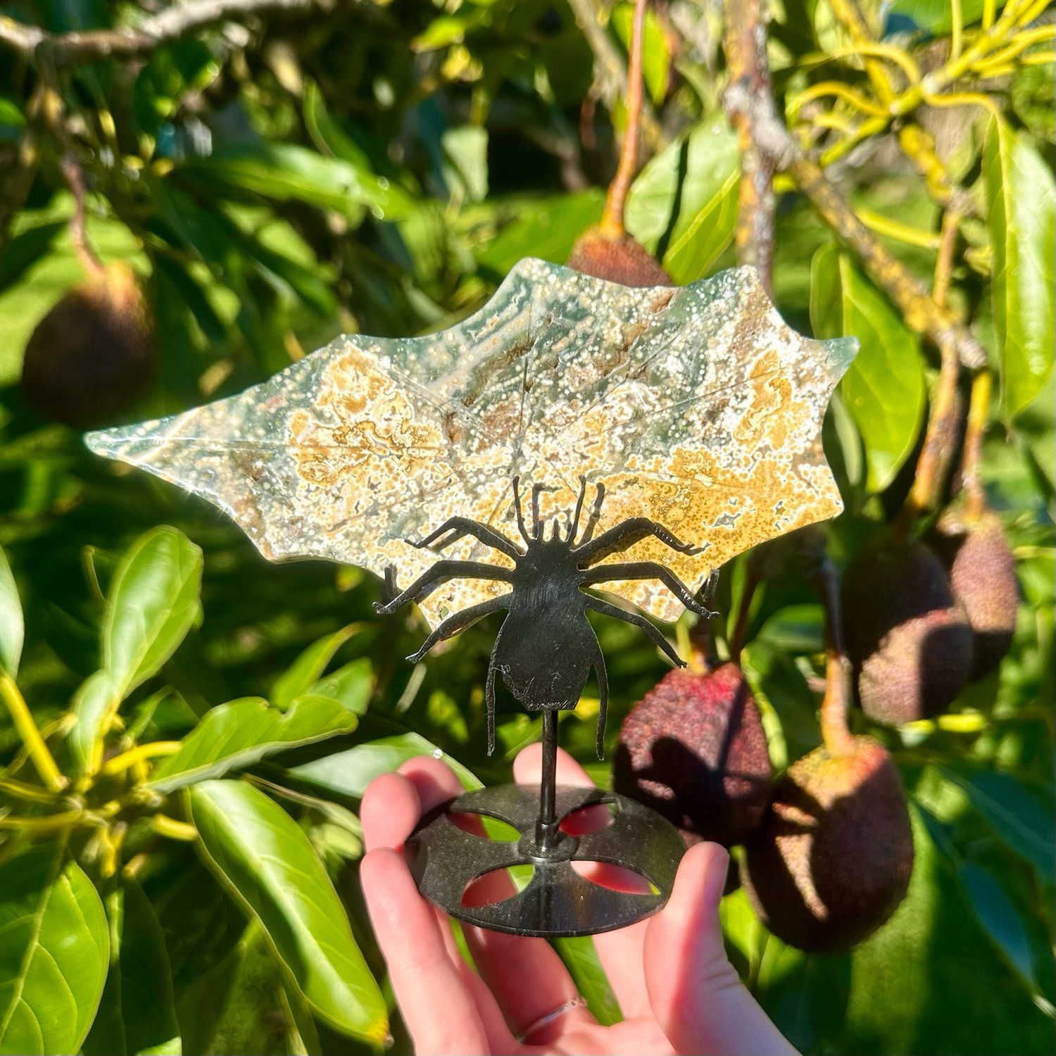 Ocean Jasper Spider Web With Spider Stand