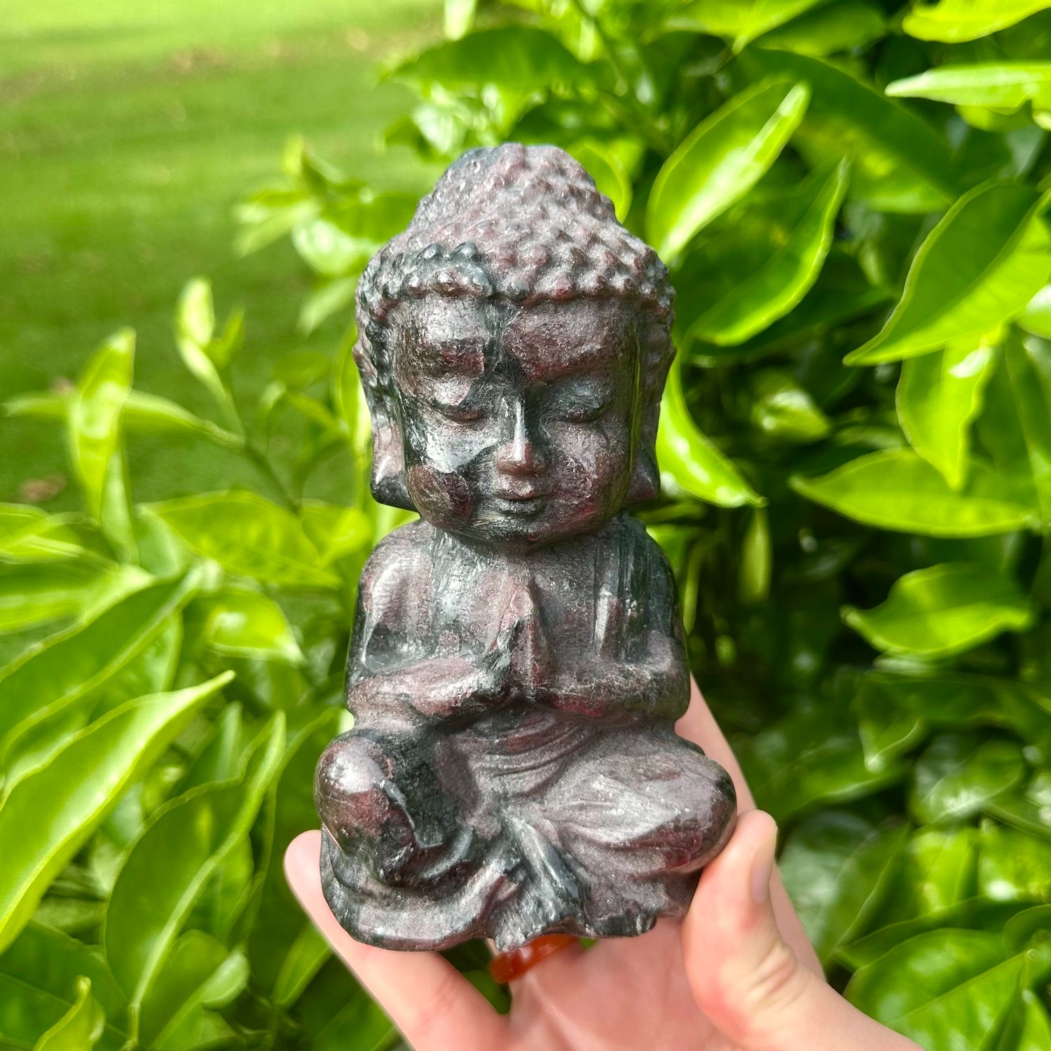 Garnet with Arfvedsonite Buddha