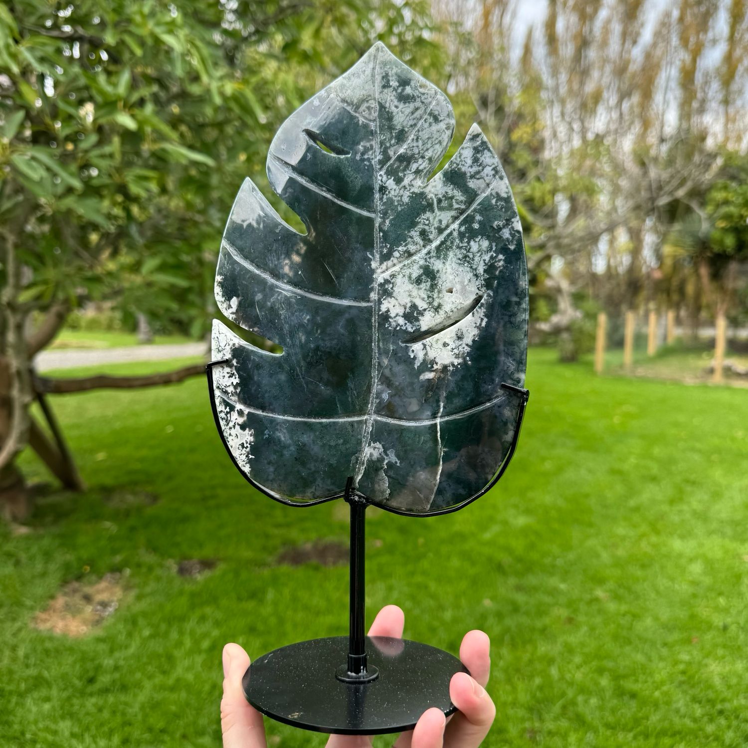 Moss Agate Carved Leaf