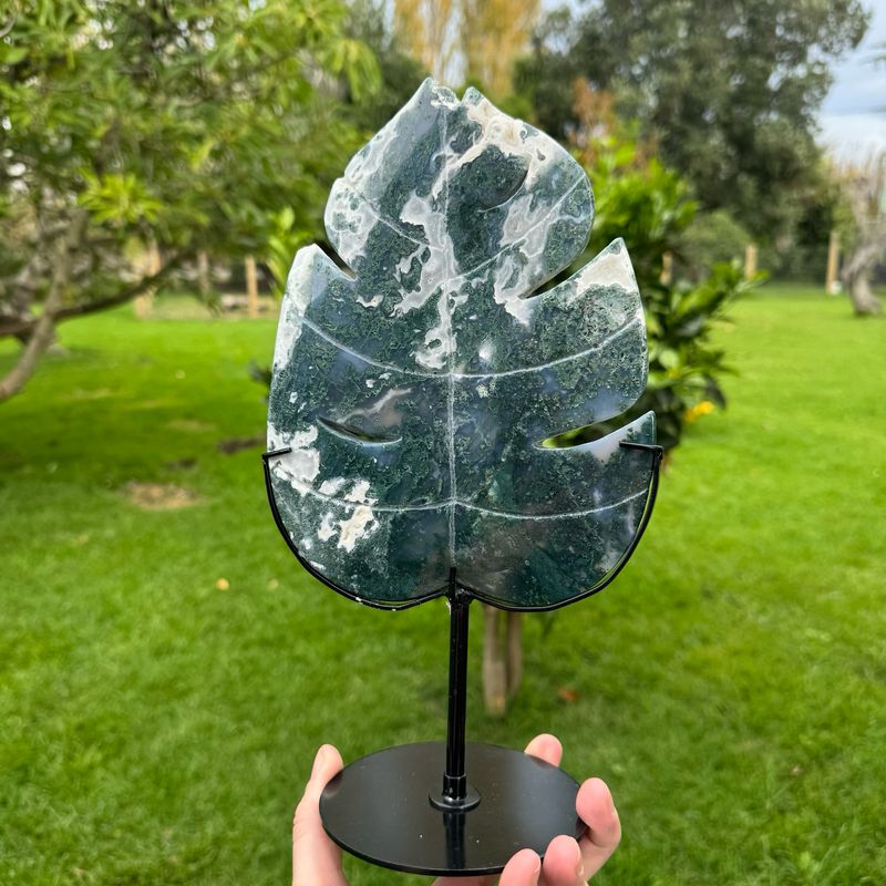 Moss Agate Carved Leaf