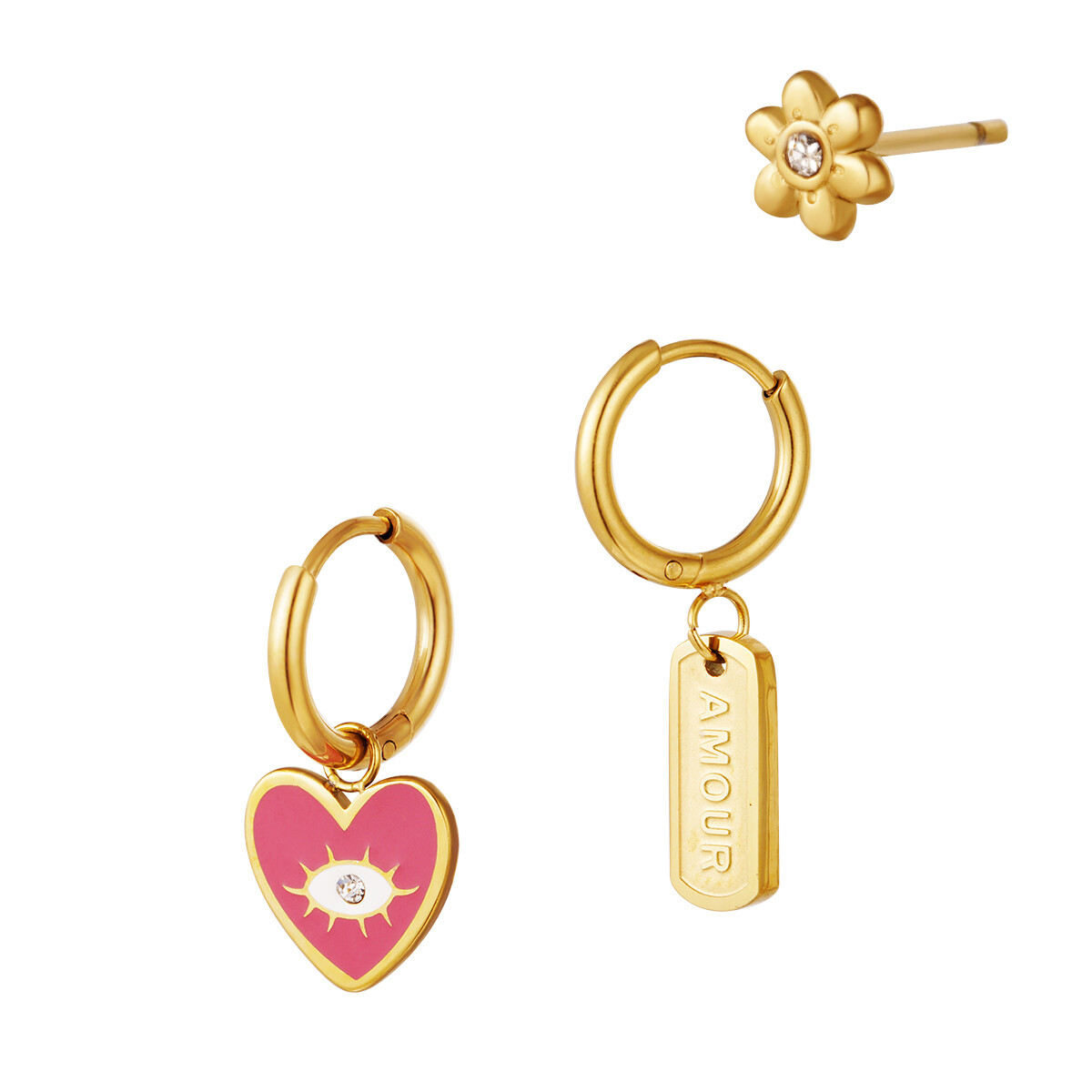 Trio Oorbellen  Hart Goud