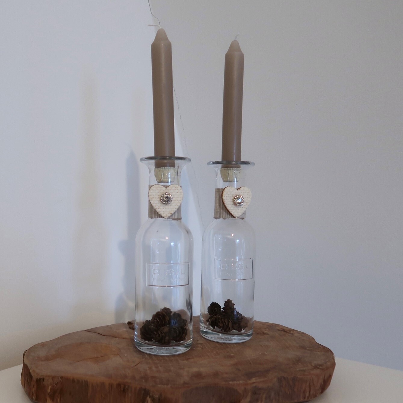Kaarsenstandaard Beige met Dennenappeltjes 2 stuks