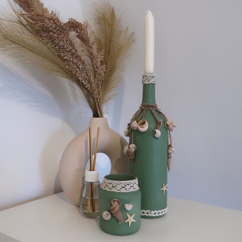 Theelichthouder Groen Schelp