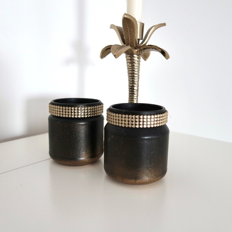 Theelichthouders 2 stuks Zwart/Goud