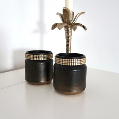 Theelichthouders 2 stuks Zwart/Goud