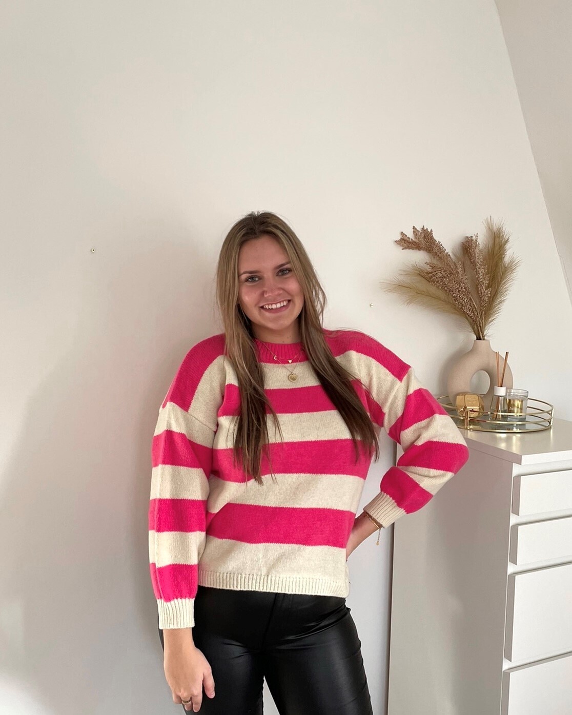 Trui Streep Roze/Crème (One-Size)