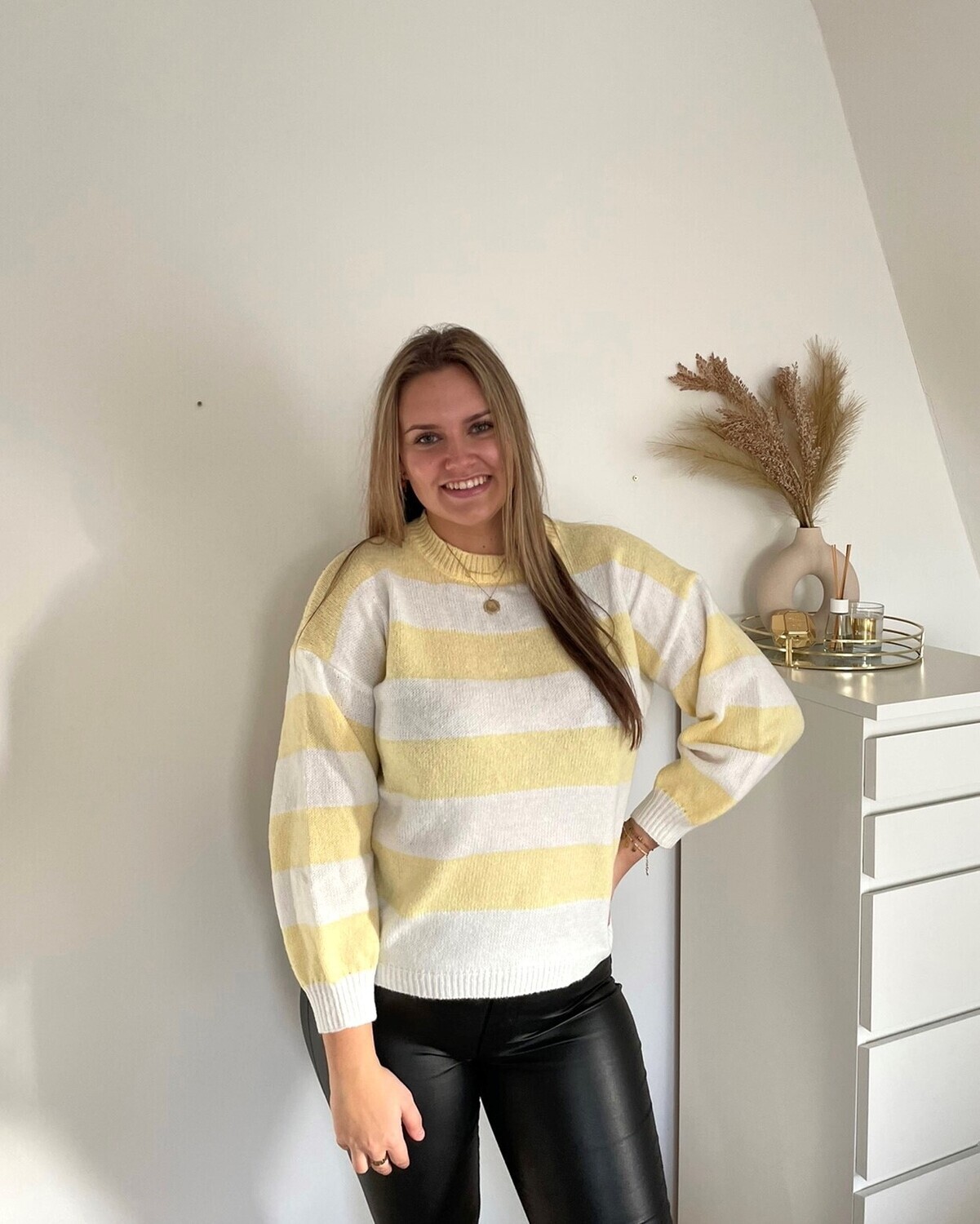 Trui Streep Licht Geel/Wit (One-Size)