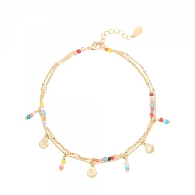 Enkelband Beach Goud/Multi