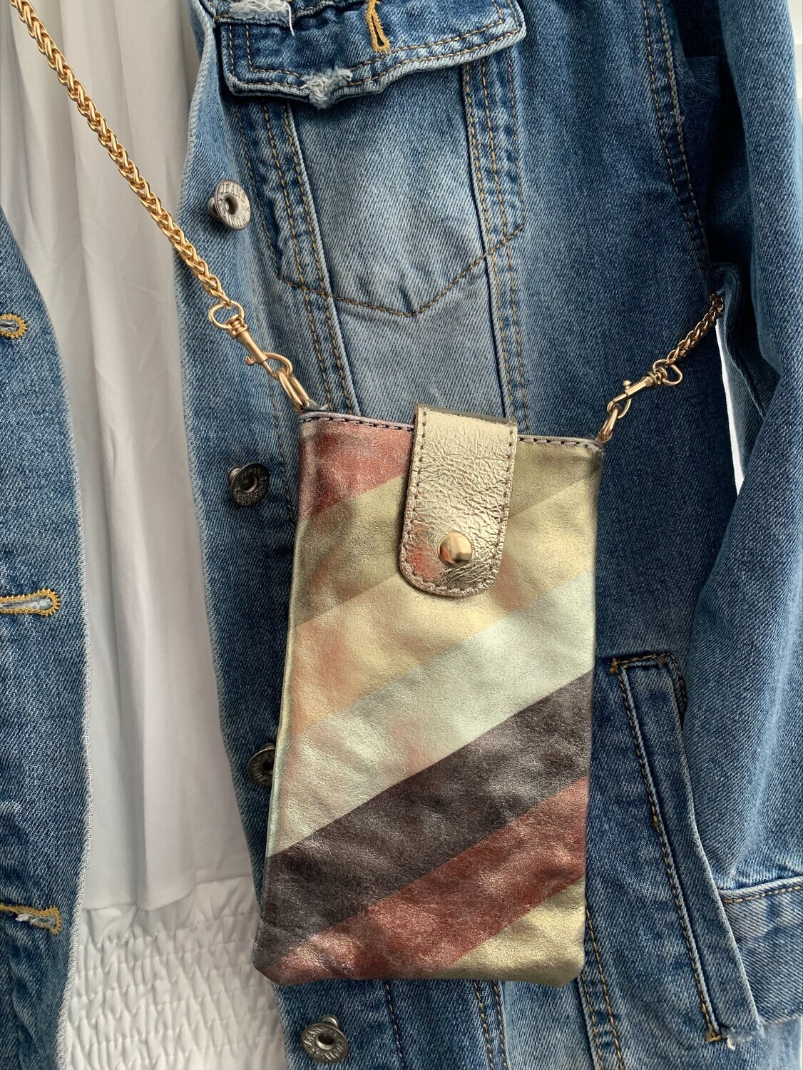 Lederen telefoontasje - Rainbow Metallic Bruin/Brons/Goud