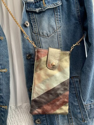 Lederen telefoontasje - Rainbow Metallic Bruin/Brons/Goud