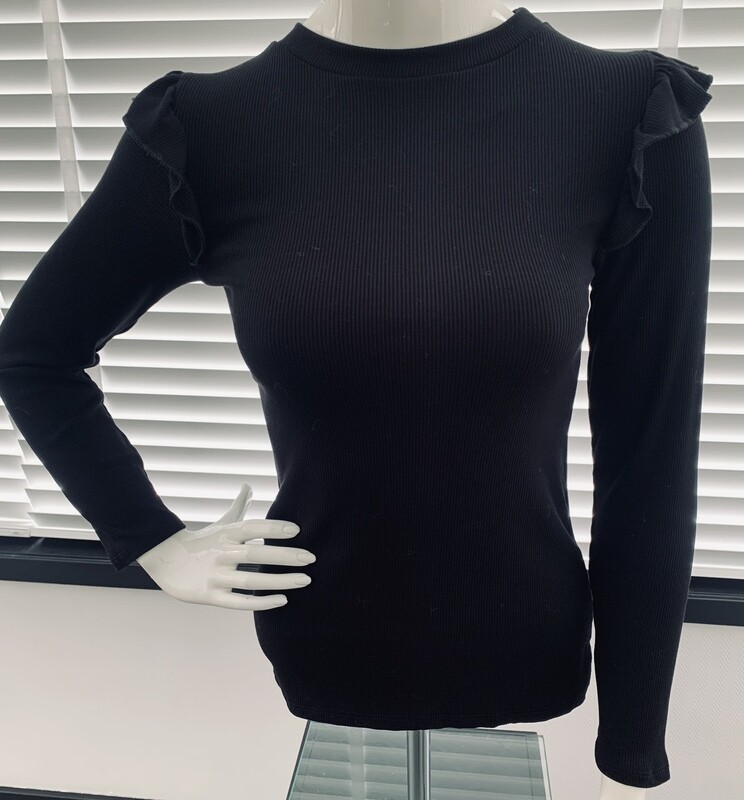 Top Lange Mouw Ruffle Zwart