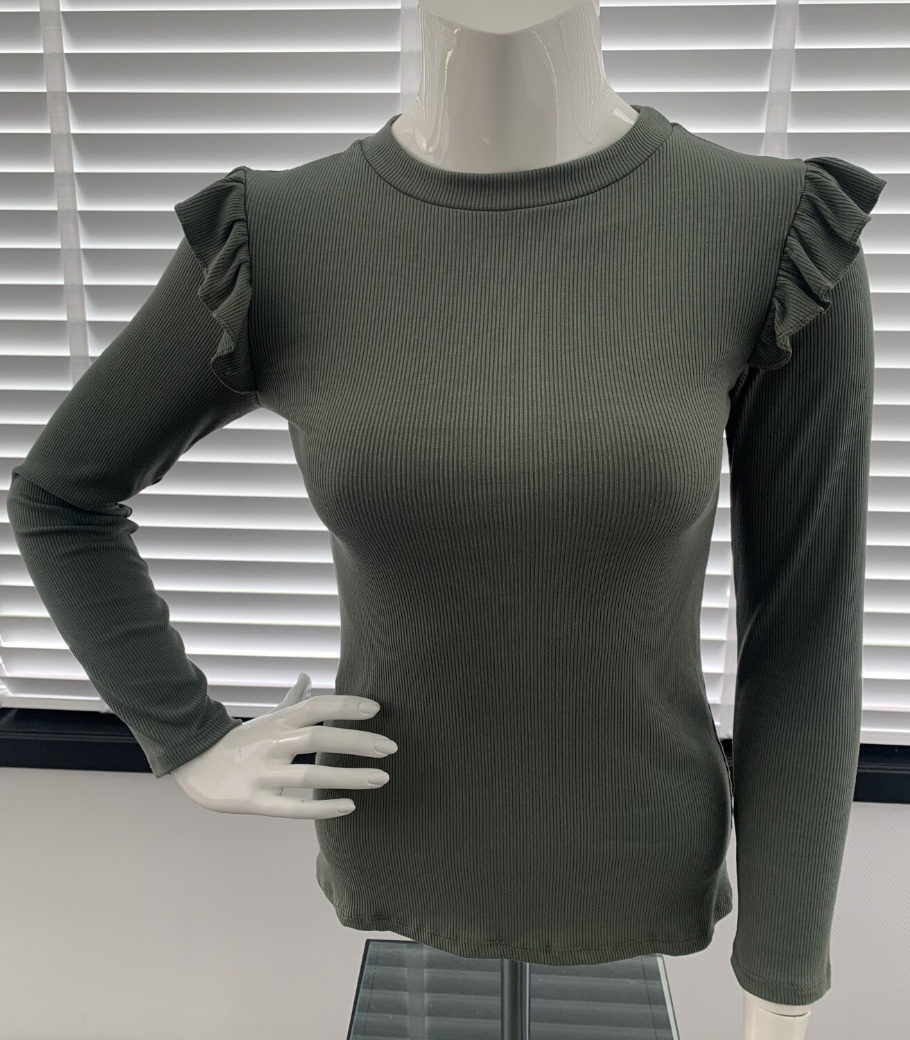 Top Lange Mouw Ruffle Groen