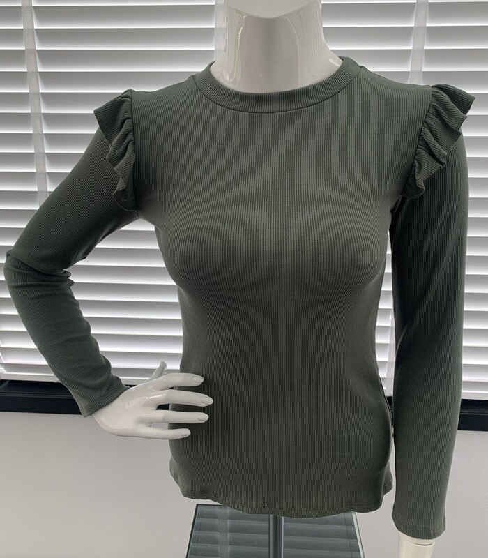 Top Lange Mouw Ruffle Groen