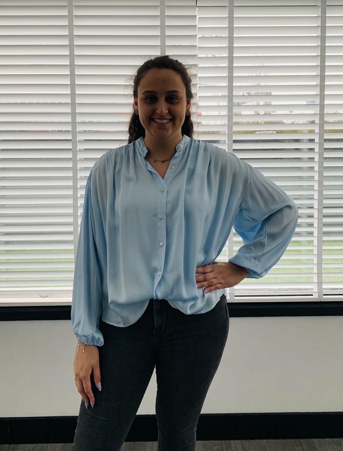 Blouse Licht Blauw Satin (One-Size)
