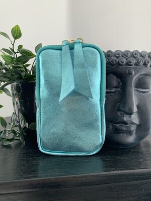 Lederen schoudertasje | Lang Metallic Blauw